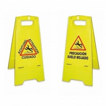 Sinal de cho amarelo cuidado piso molhado 62cm h ref 09042 NORMALUZ
