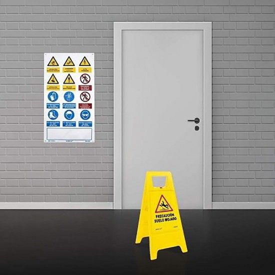 Sinal de cho amarelo cuidado piso molhado 62cm h ref 09042 NORMALUZ