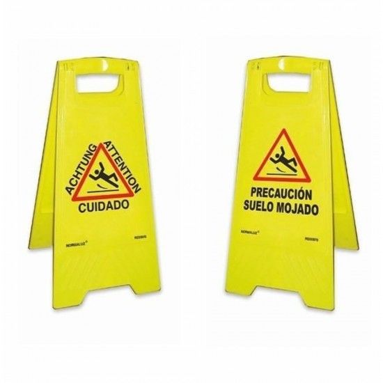 Sinal de cho amarelo cuidado piso molhado 62cm h ref 09042 NORMALUZ