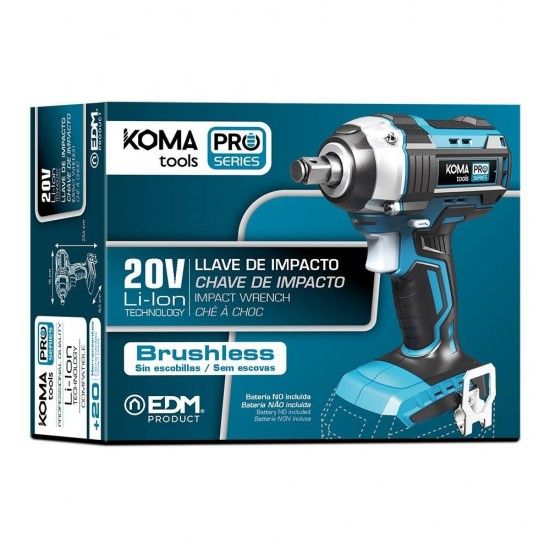 Chave de impacto 20v brushless (sem bateria e carregador) 16x23,5cm refª 08783 KOMA TOOLS Chave de impacto 20v brushless (sem bateria e carregador) 16x23,5cm refª 08783 KOMA TOOLS