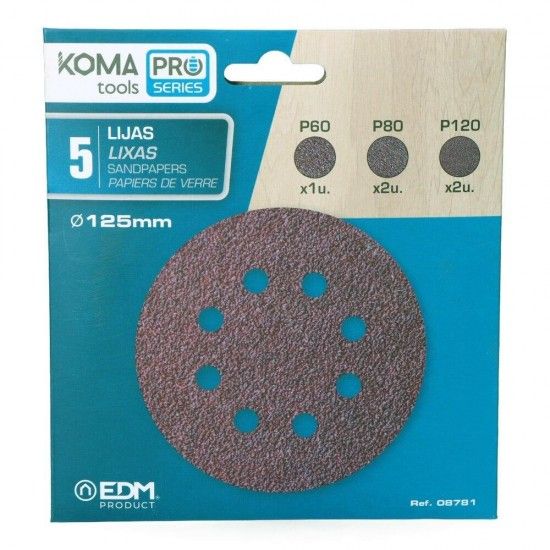 Kit 5 lixas sobresselente para lixador excntrico 08780 ref 08781 KOMA TOOLS