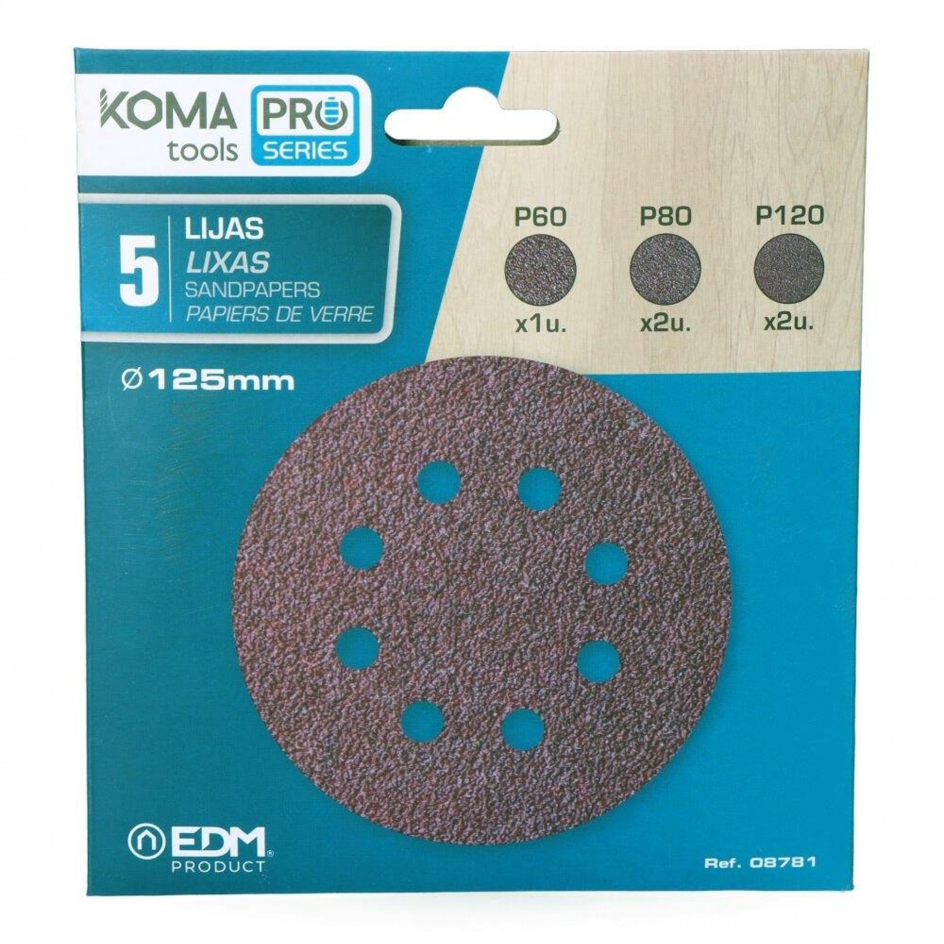 Kit 5 lixas sobresselente para lixador excêntrico 08780 refª 08781 KOMA TOOLS