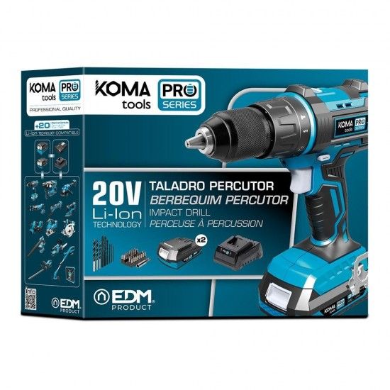 Kit de broca de martelo/chave de fenda de 20v com 2 baterias de 2.0a e carregador de bateria 22,5x20