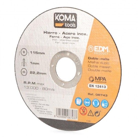 Disco de corte para ferramentas de ferro e a�o inoxid�vel �115x1.0x22.23mm ref� 08743 KOMA TOOLS