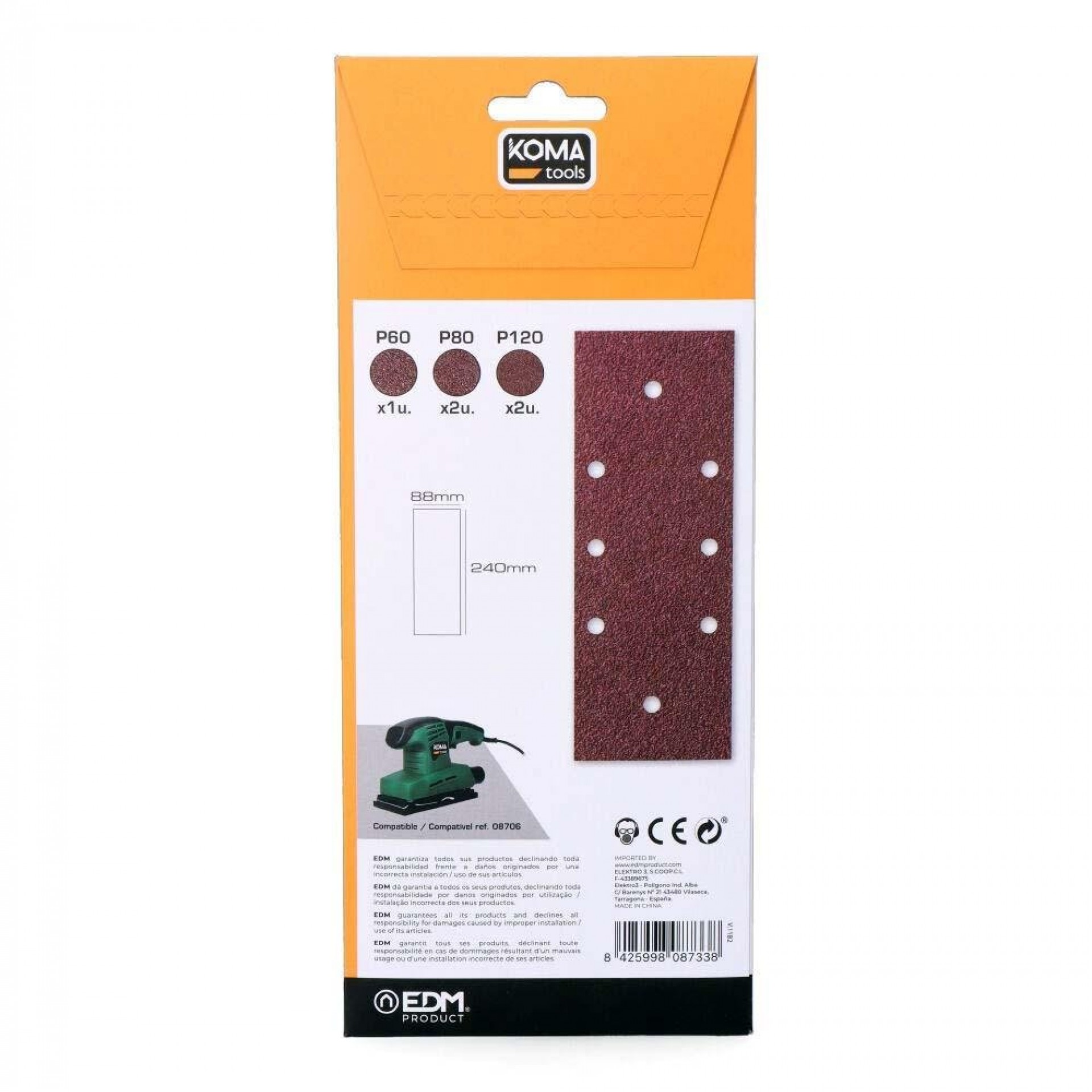 Set 5 folhas de lixa para orbital 08706 refª 08733 KOMA TOOLS