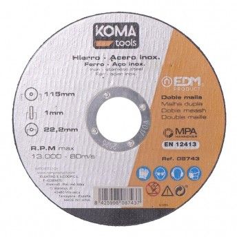 Disco de corte para ferramentas de ferro e ao inoxidvel 115x1.0x22.23mm ref 08743 KOMA TOOLS