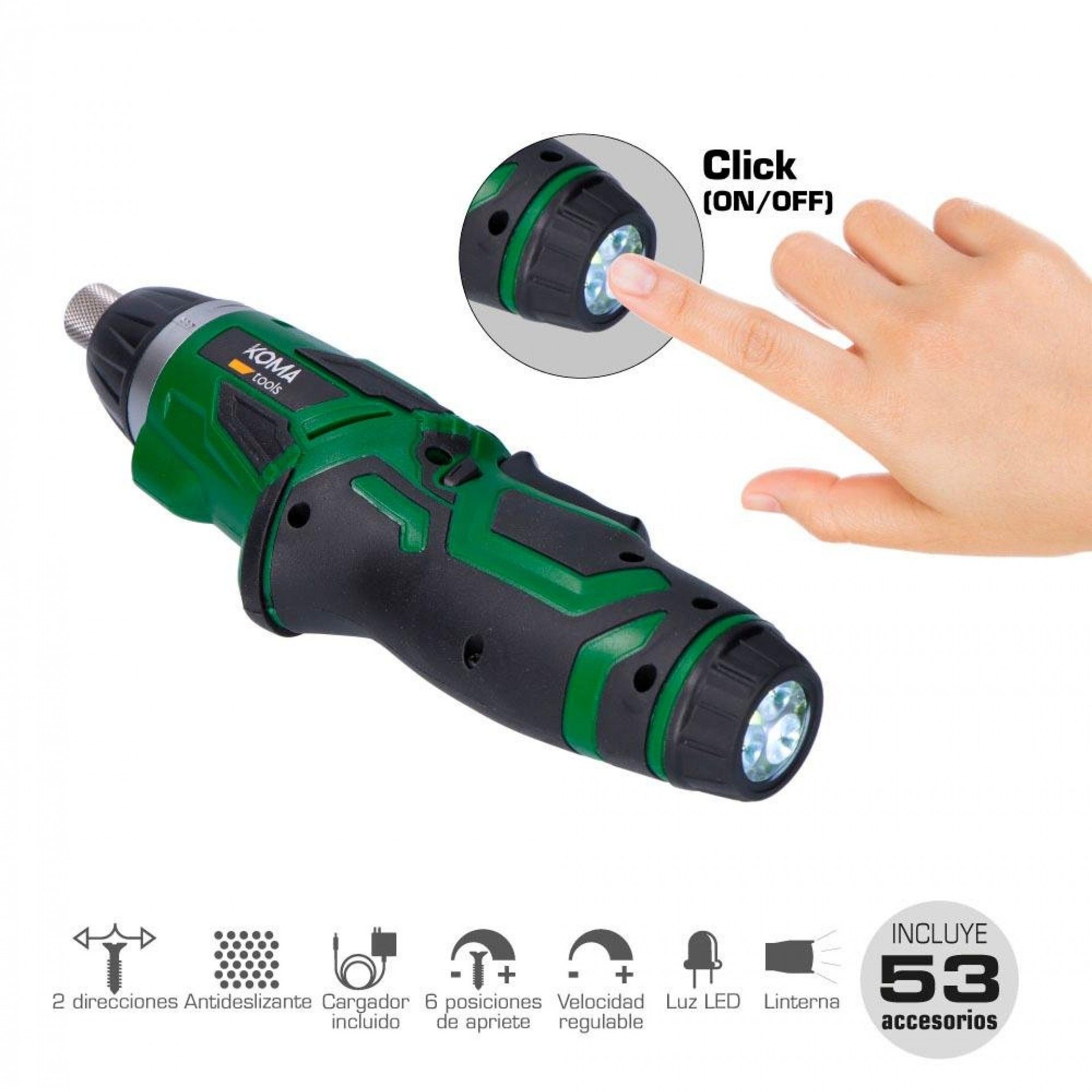 Aparafusador a bateria reversivel 3,6v litio 1300mah con 53 acessórios 17,5x14,8cm refª 08723 KOMA T