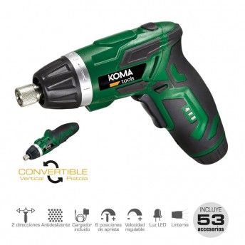 Aparafusador a bateria reversivel 3,6v litio 1300mah con 53 acessrios 17,5x14,8cm ref 08723 KOMA T