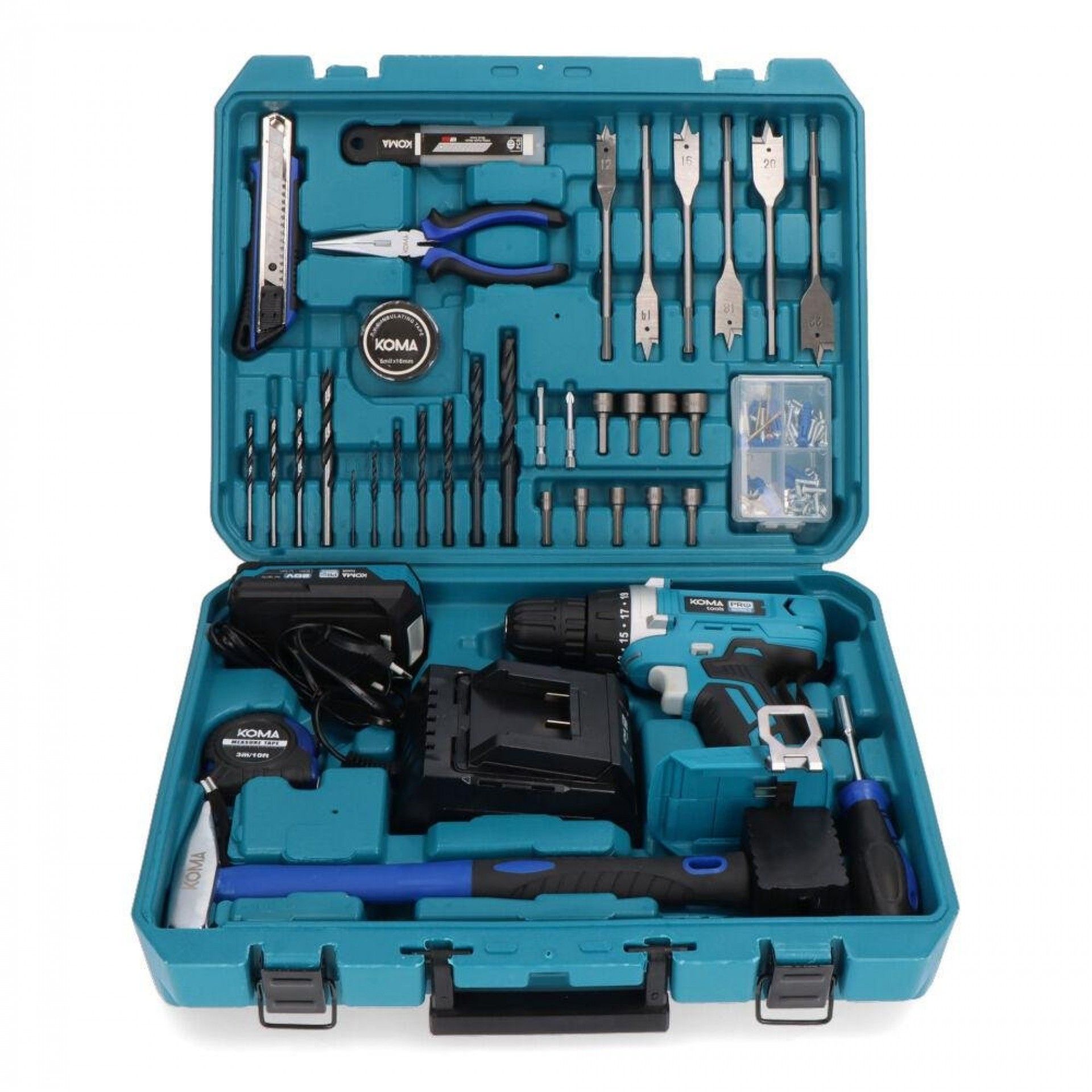 Kit mala berbequim aparafusador com 70 acessórios 20v com bateria e carregador refª 08375 KOMA TOOLS