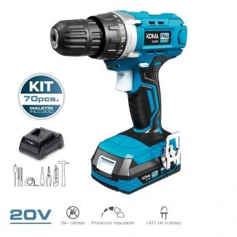 Kit mala berbequim aparafusador com 70 acessrios 20v com bateria e carregador ref 08375 KOMA TOOLS