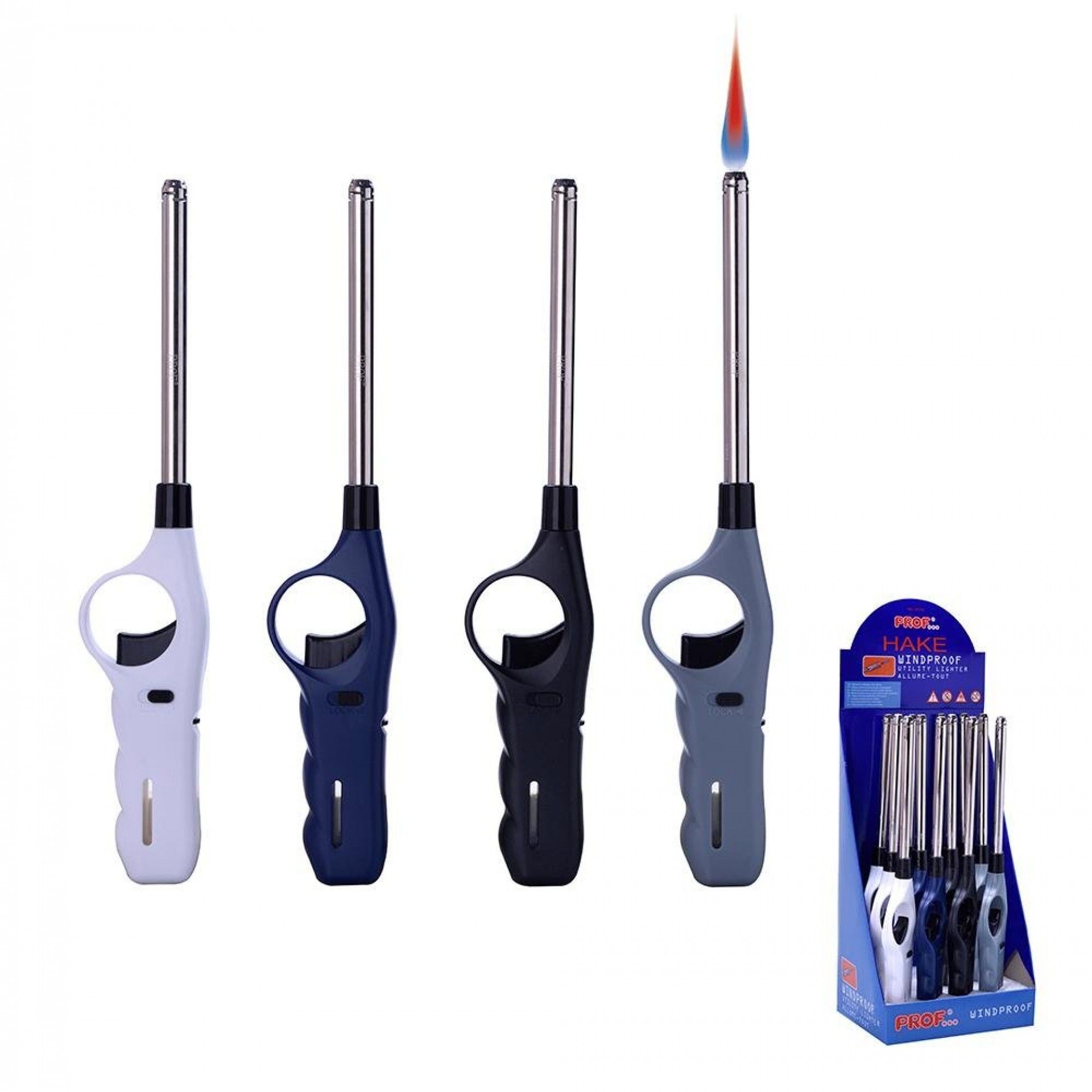 Isqueiro com chama resistente ao vento recarregável 27,5x5x2cm cores variadas euro/u refª 08117 POLY