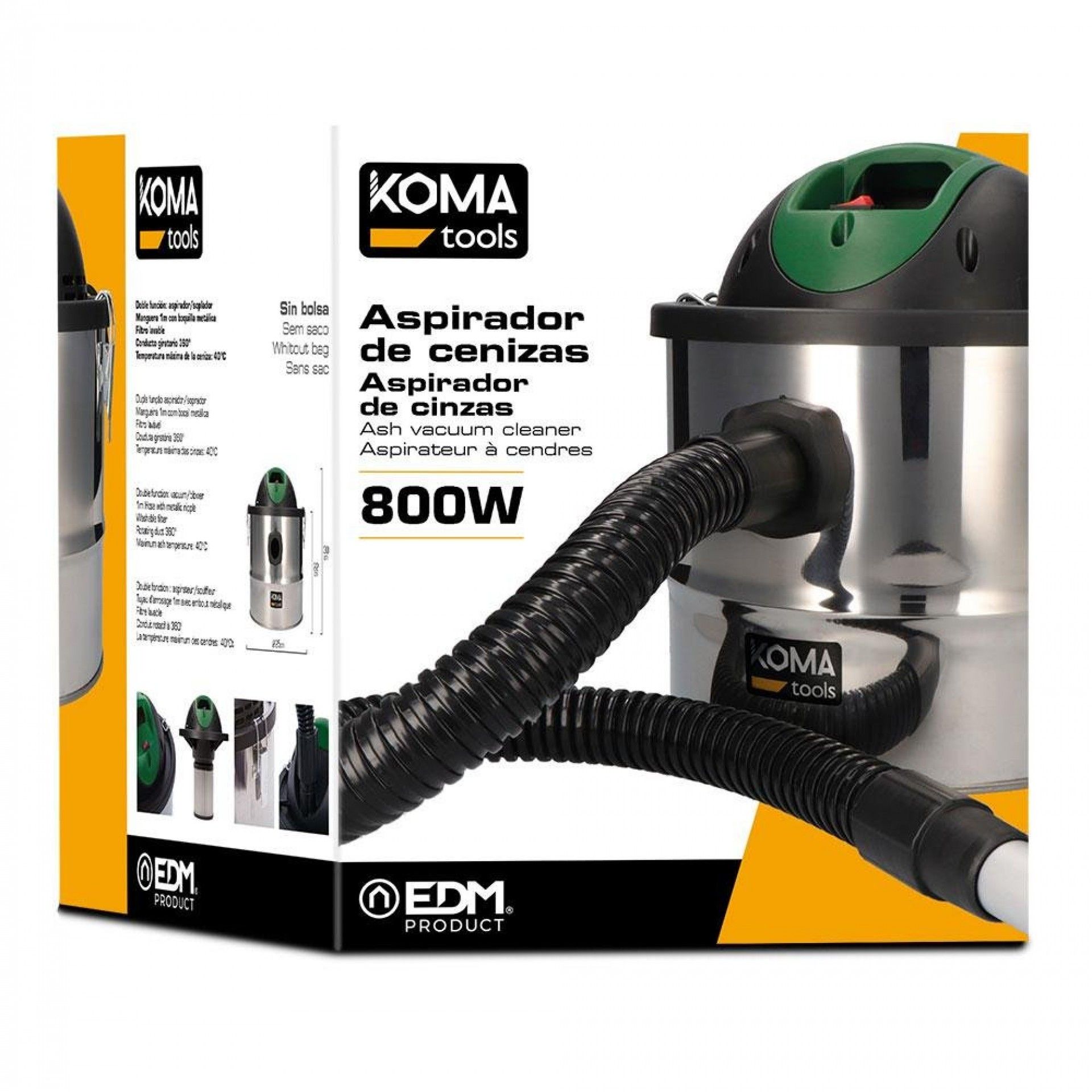 Aspirador de cinzas 800w 10 l. ø25x30cm refª 07699 KOMA TOOLS