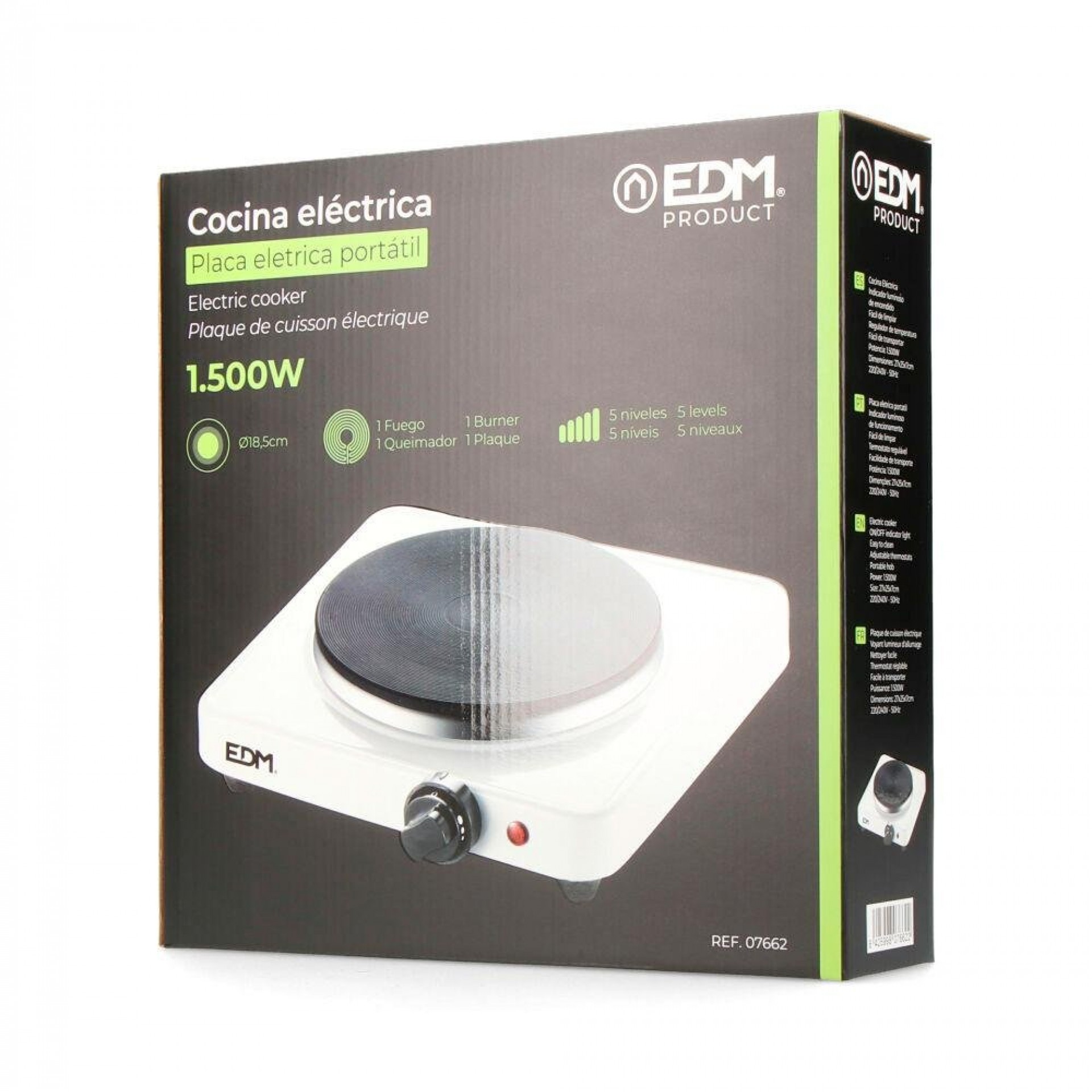Placa elétrica 1 fogo 1500w refª 07662 EDM