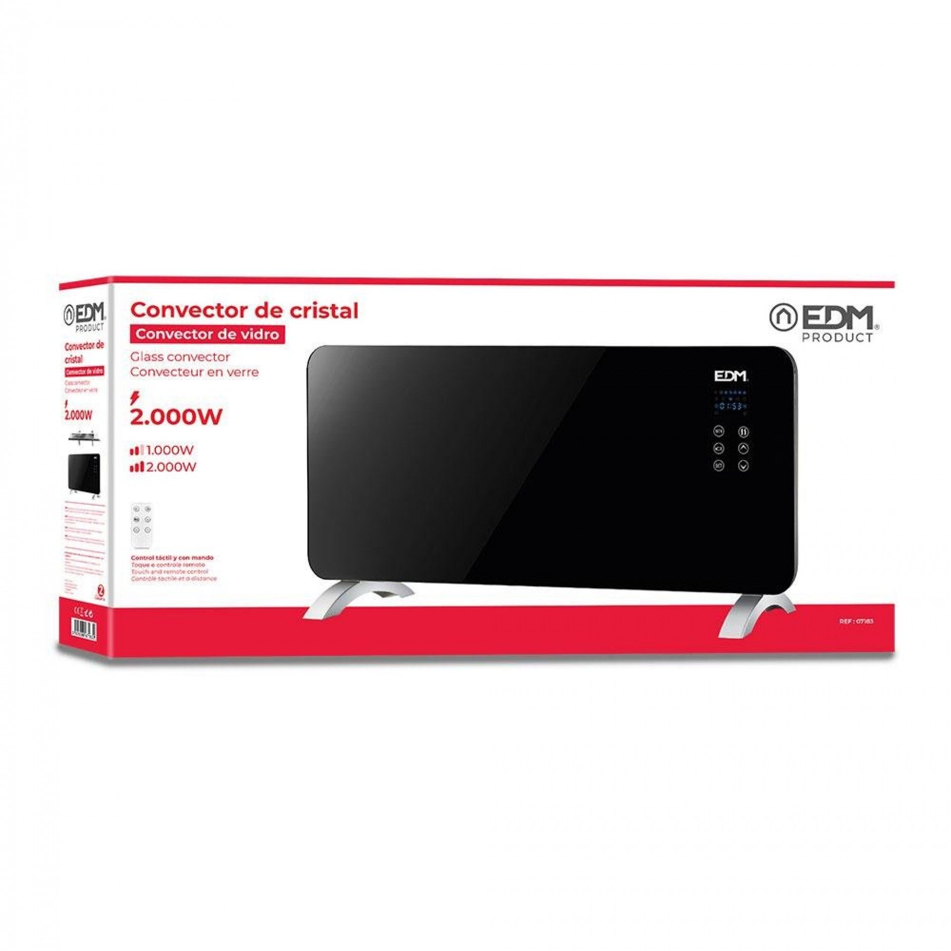 Aquecedor convector com frontal de vidro 2000w refª 07183 EDM