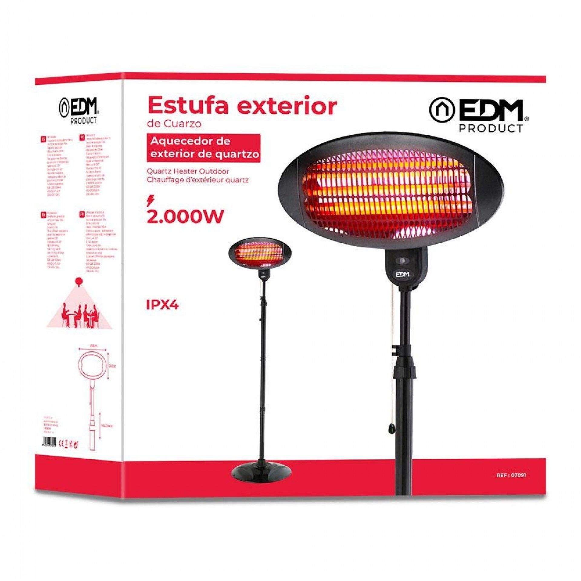 Aquecedor de quartzo de exterior com pé 2000w refª 07091 EDM