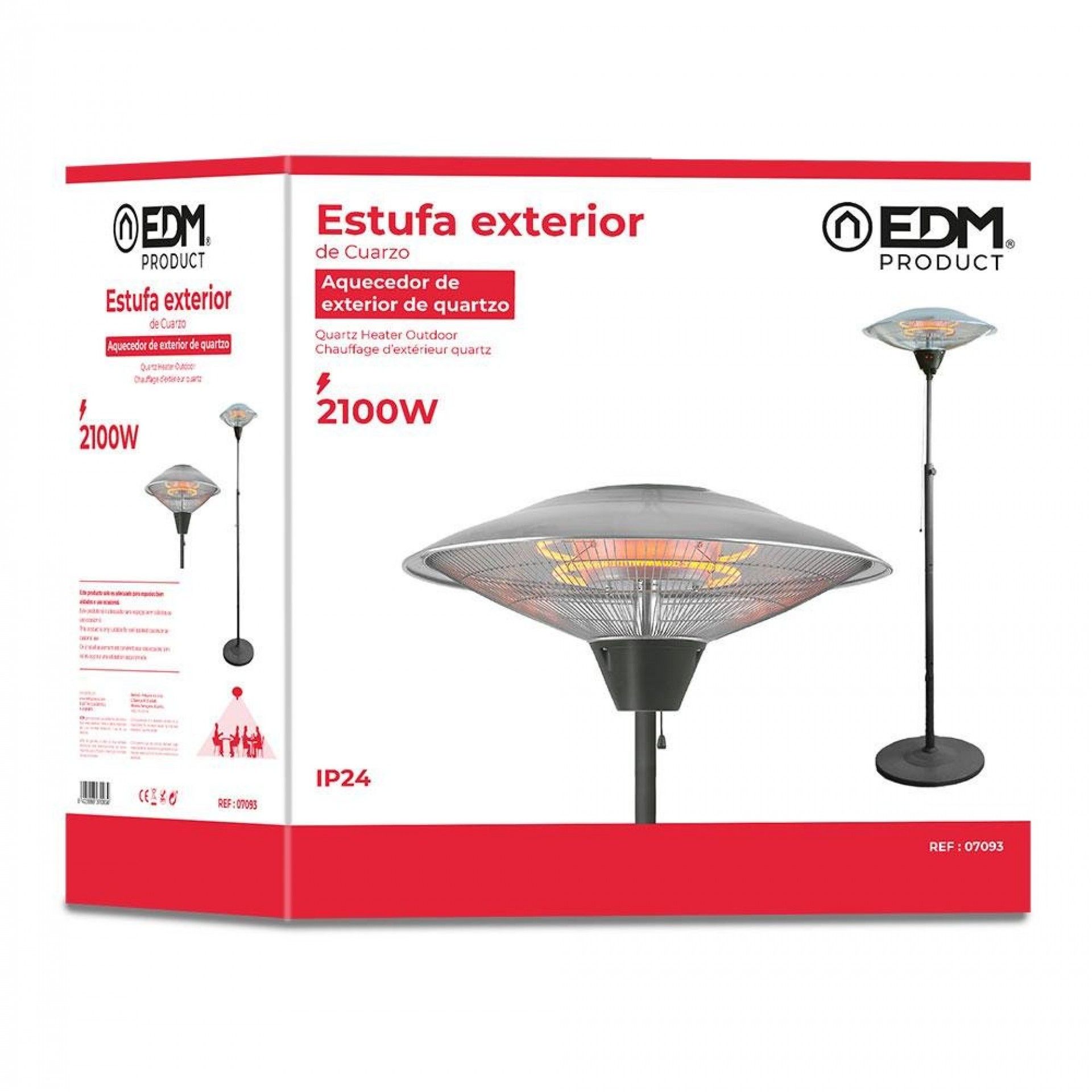 Aquecedor de quartzo de exterior com pé 2100w refª 07093 EDM