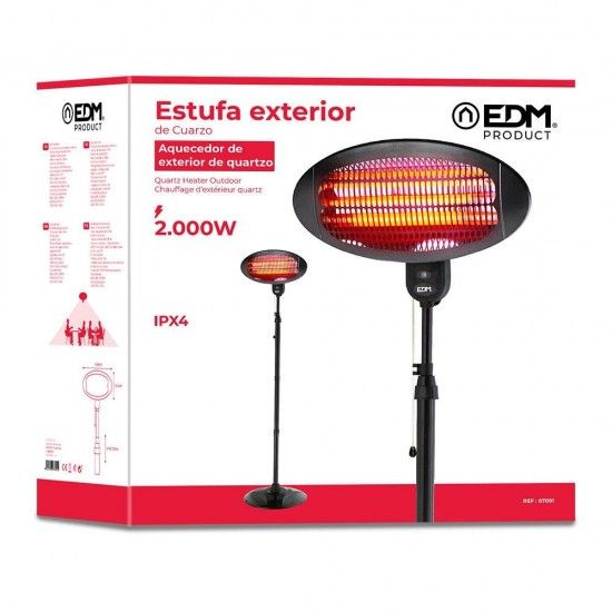 Aquecedor de quartzo de exterior com pé 2000w refª 07091 EDM Aquecedor de quartzo de exterior com pé 2000w refª 07091 EDM