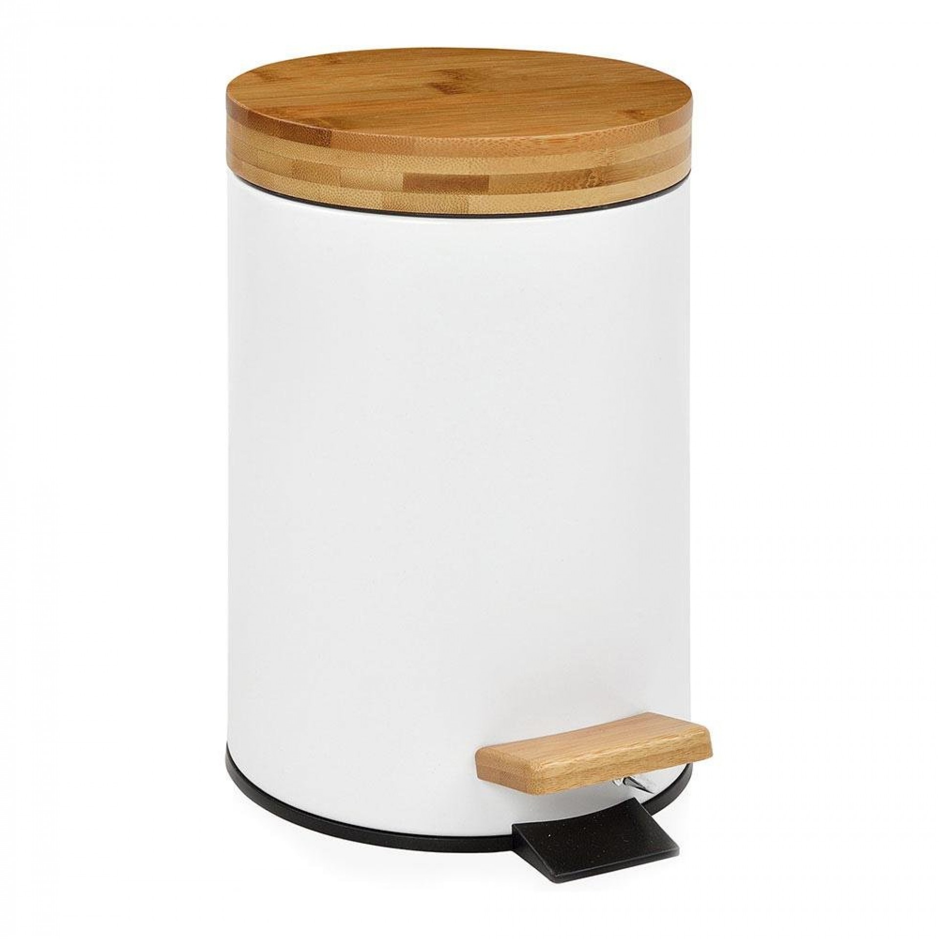 Caixote do lixo branco com pedal e tampa de bambu 3 ø17x26cm refª 01528 ANDREA HOUSE