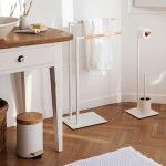 Caixote do lixo branco com pedal e tampa de bambu 3 �17x26cm ref� 01528 ANDREA HOUSE