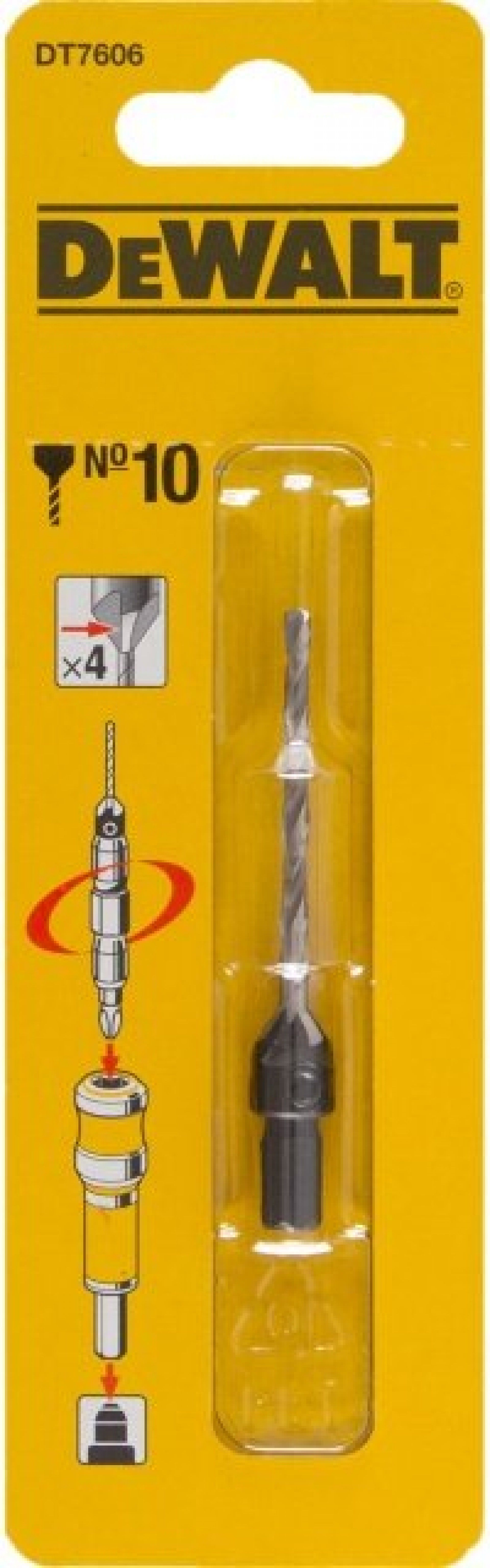 Broca piloto e fogão de 4 cortes de 5mm - sistema "FLIP & DRIVE" Nº 10 refª DT7606-XJ DEWALT