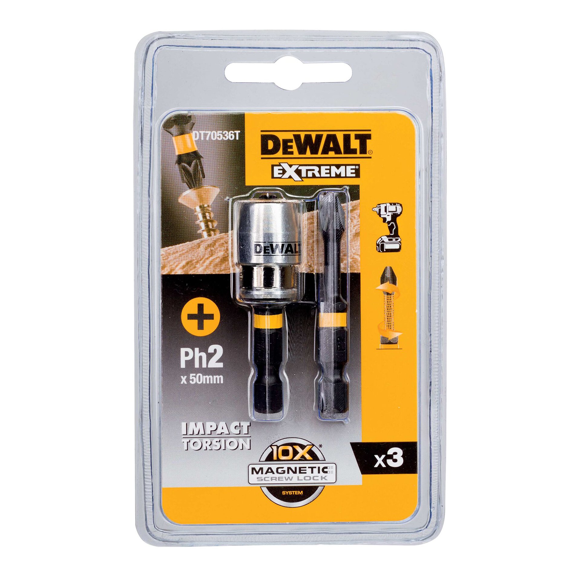 Pontas Torção de Impacto 2 x PH2 e adaptador magnético com fechamento refª DT70536T-QZ DEWALT