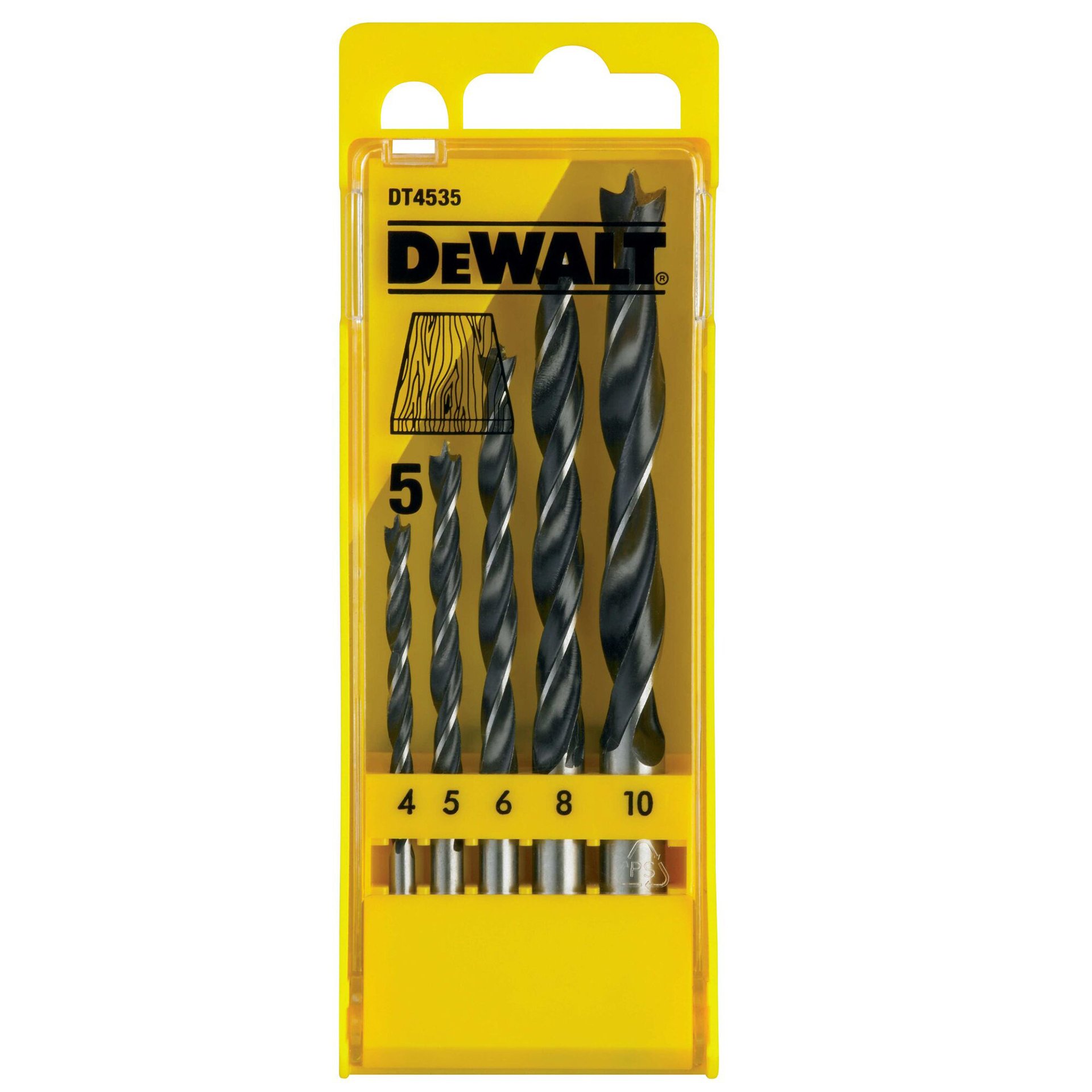 Kit brocas madeira 4, 5, 6, 8, 10mm refª DT4535-QZ DEWALT