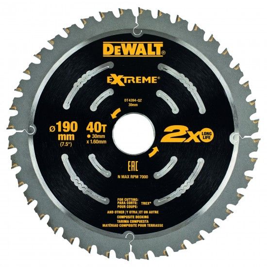 Lâmina de serra circular para pavimentos compostos 190mm refª DT4394-QZ DEWALT Lâmina de serra circular para pavimentos compostos 190mm refª DT4394-QZ DEWALT