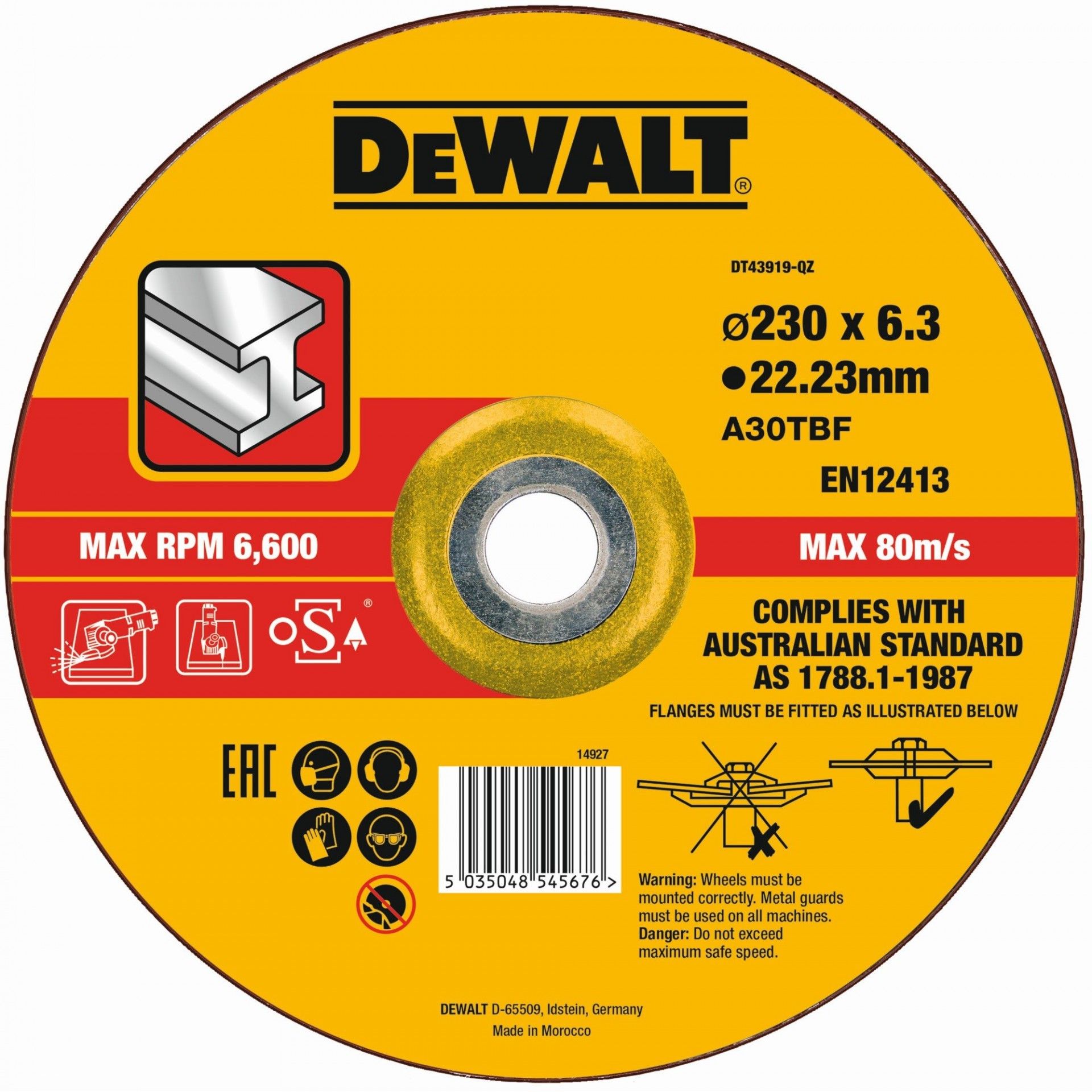 Disco abrasivo 230 x 6.3 x 22.23 mm refª DT43919-QZ DEWALT