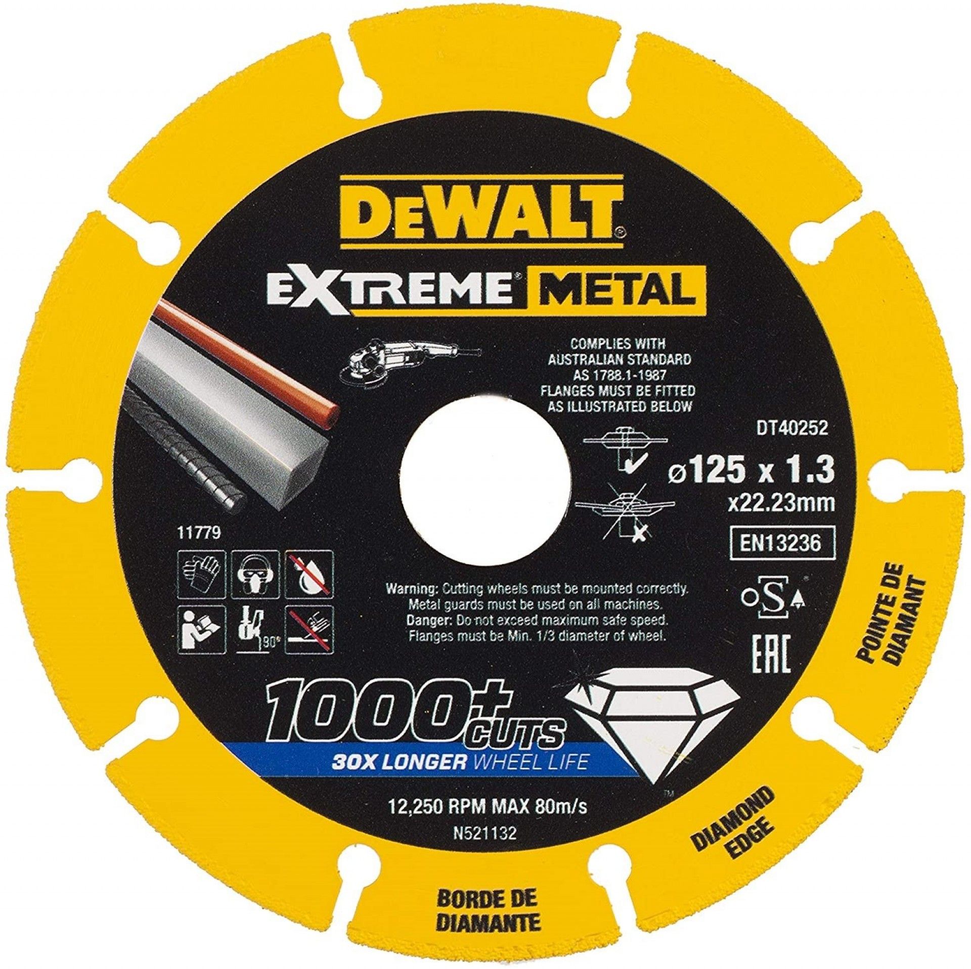 Disco de corte com a borda diamantado Extreme Metal 125x1.3x22.3 milímetros refª DT40252-QZ DEWALT