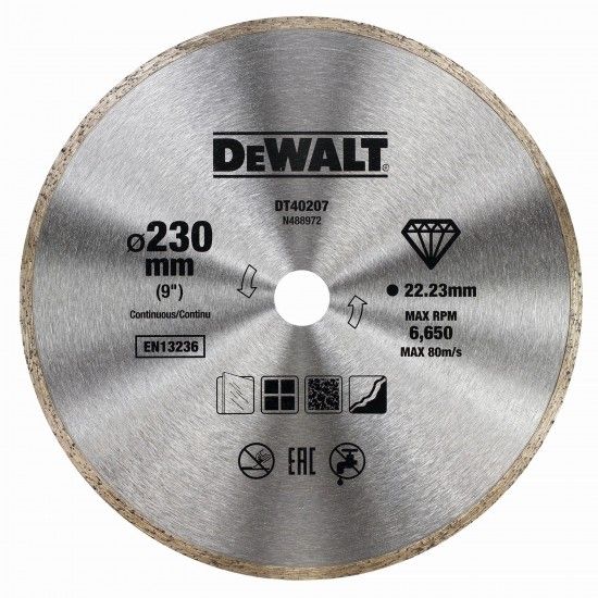 Disco de corte de diamante 230mm x 22.2 mm refª DT40207-QZ DEWALT Disco de corte de diamante 230mm x 22.2 mm refª DT40207-QZ DEWALT