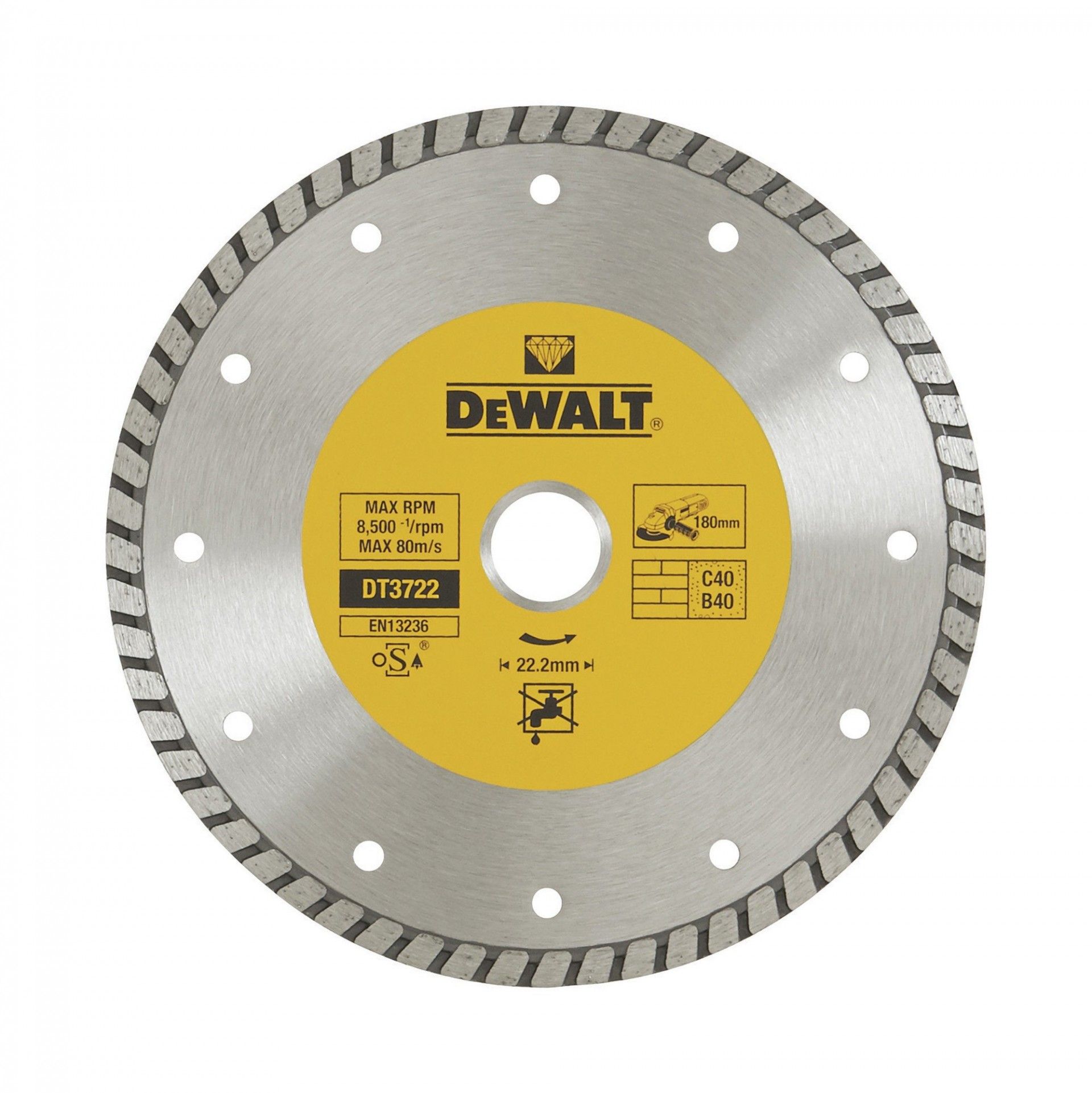 Disco diamantado turbo 180x22.2mm refª DT3722-QZ DEWALT