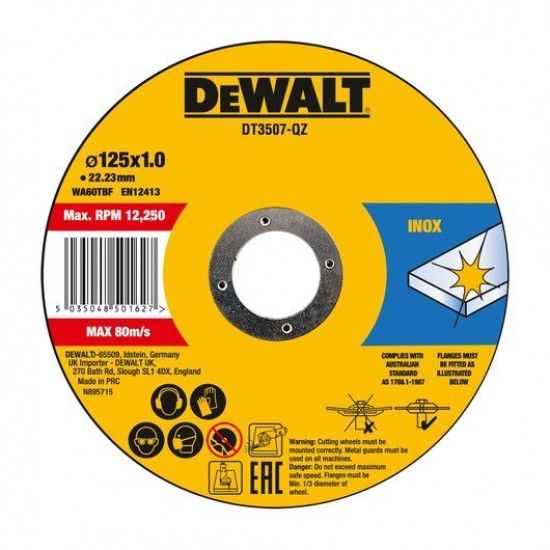 Disco de corte de alto desempenho para ao inox 125 x 1 x 22.23 mm ref DT3507-QZ DEWALT