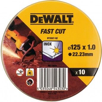 Lata com 10 discos de corte de alto desempenho para ao inox 125 x 1 x 22.23 mm ref DT3507-QZ DEWAL