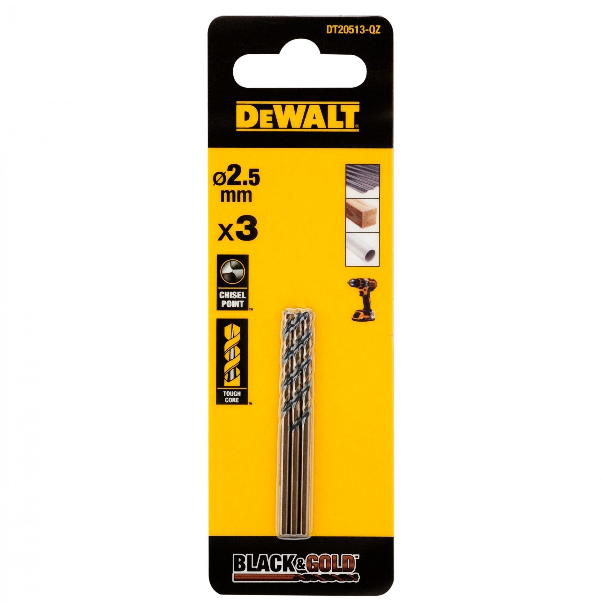 Broca Black & Gold 2.5mm (3uni) refª DT20513-QZ DEWALT