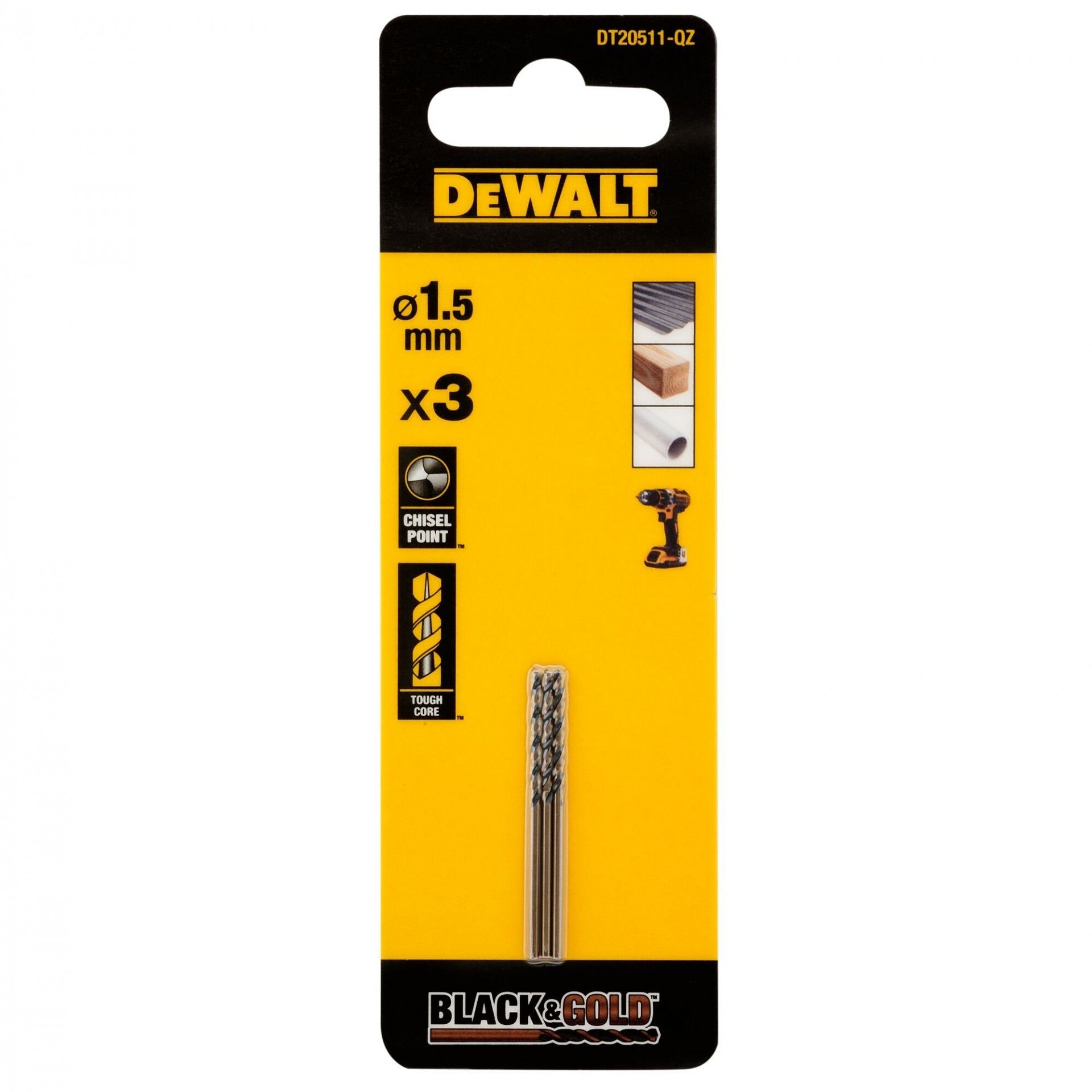 Broca Black & Gold 1.5mm (3uni) refª DT20511-QZ DEWALT