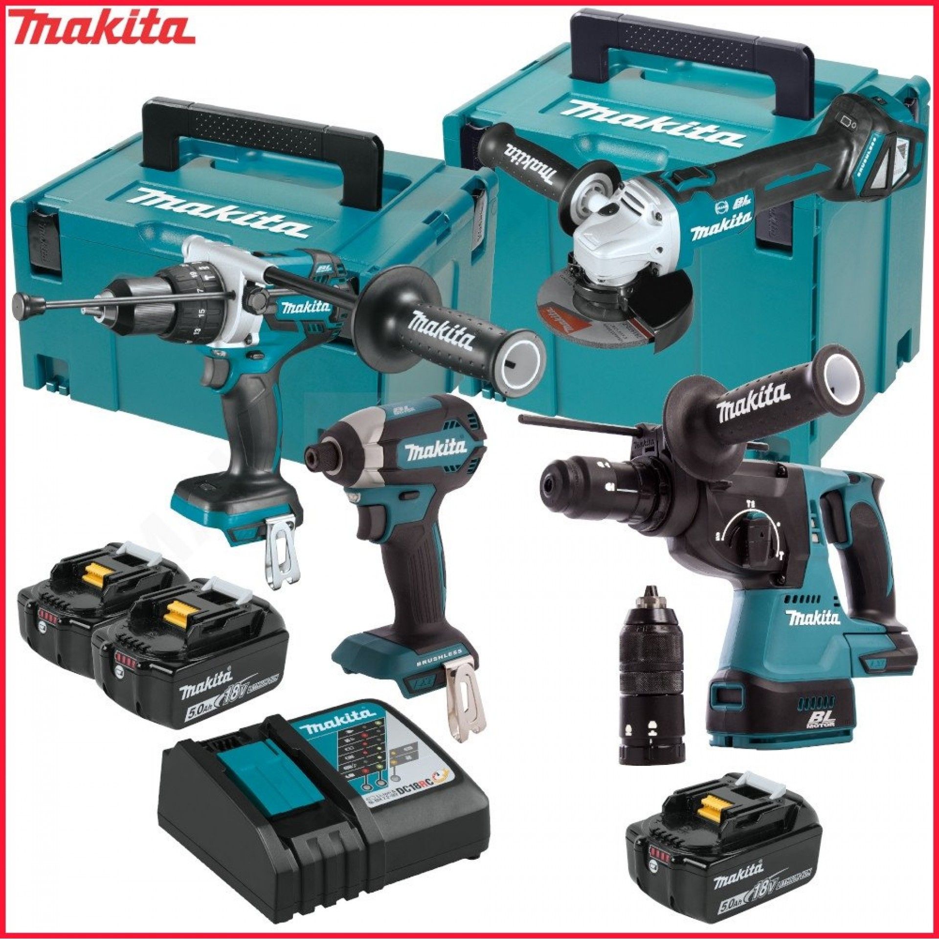 Combo DHP481 + DTD153 + DGA513 + DHR243 BL 18V LXT refª DLX4104TJ1 Makita