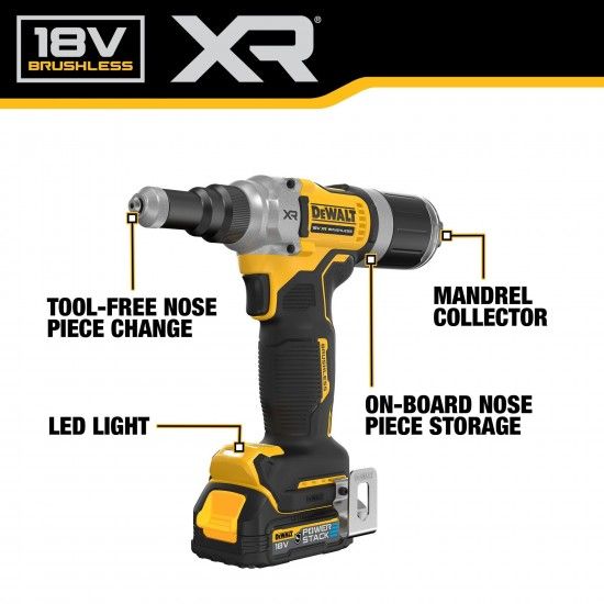 Rebitadora XR 18v PowerStack 6.4mm refª DCF414E2GT-QW DEWALT Rebitadora XR 18v PowerStack 6.4mm refª DCF414E2GT-QW DEWALT