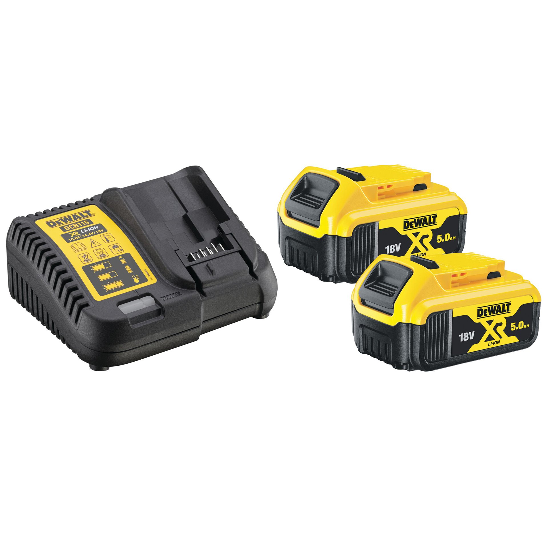 Kit 2 Baterias XR 18V 5,0 Ah e Carregador XR 10,8 V - 14,4 V - 18V refª DCB115P2-QW DEWALT