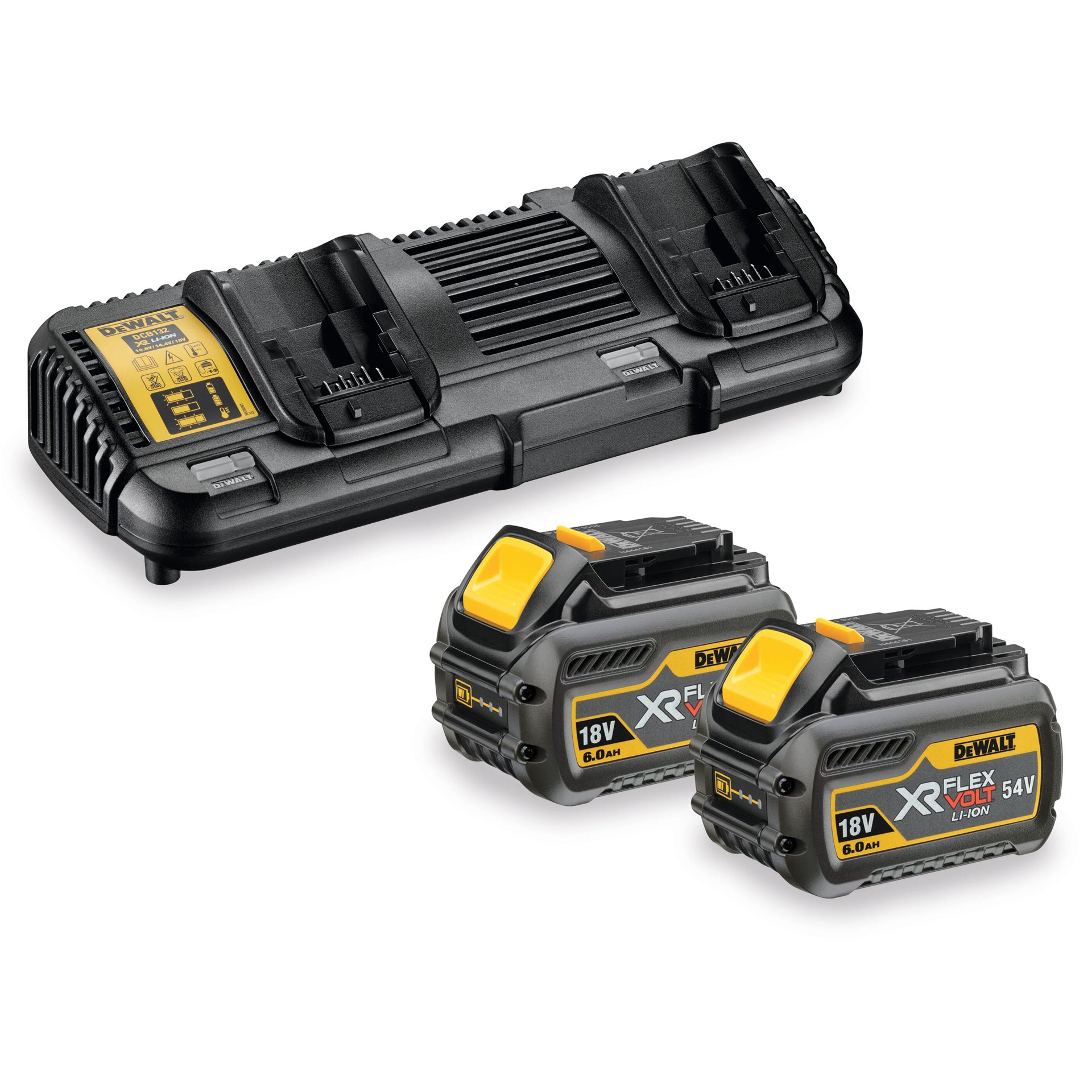 18/54V XR FLEXVOLT 6AH BATTERY X 2 AND DUAL CHARGER STARTER KIT refª DCB132T2-QW DEWALT