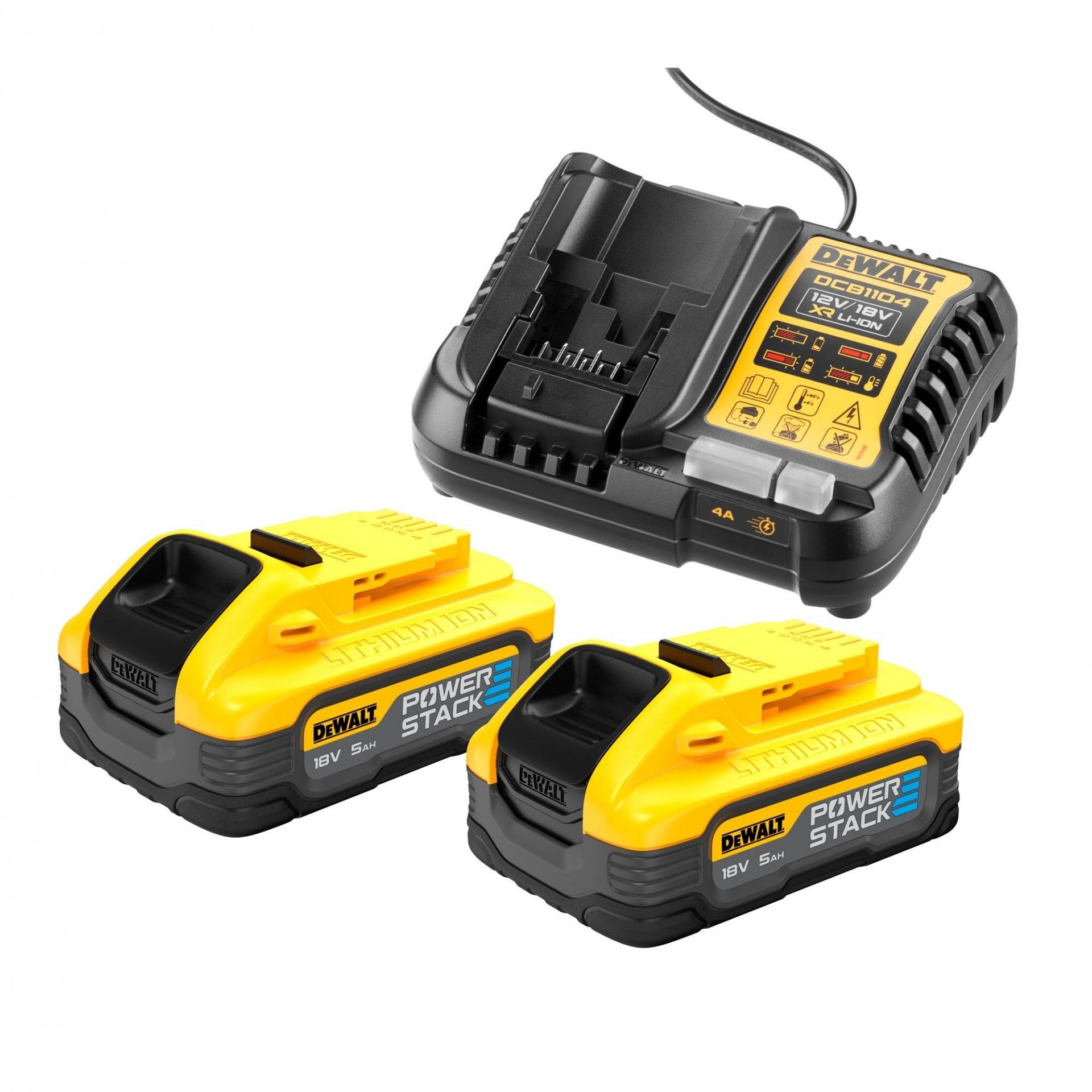 Kit 2 baterias 18V 5.0Ah PowerStack + carregador refª DCB1104H2-QW DEWALT