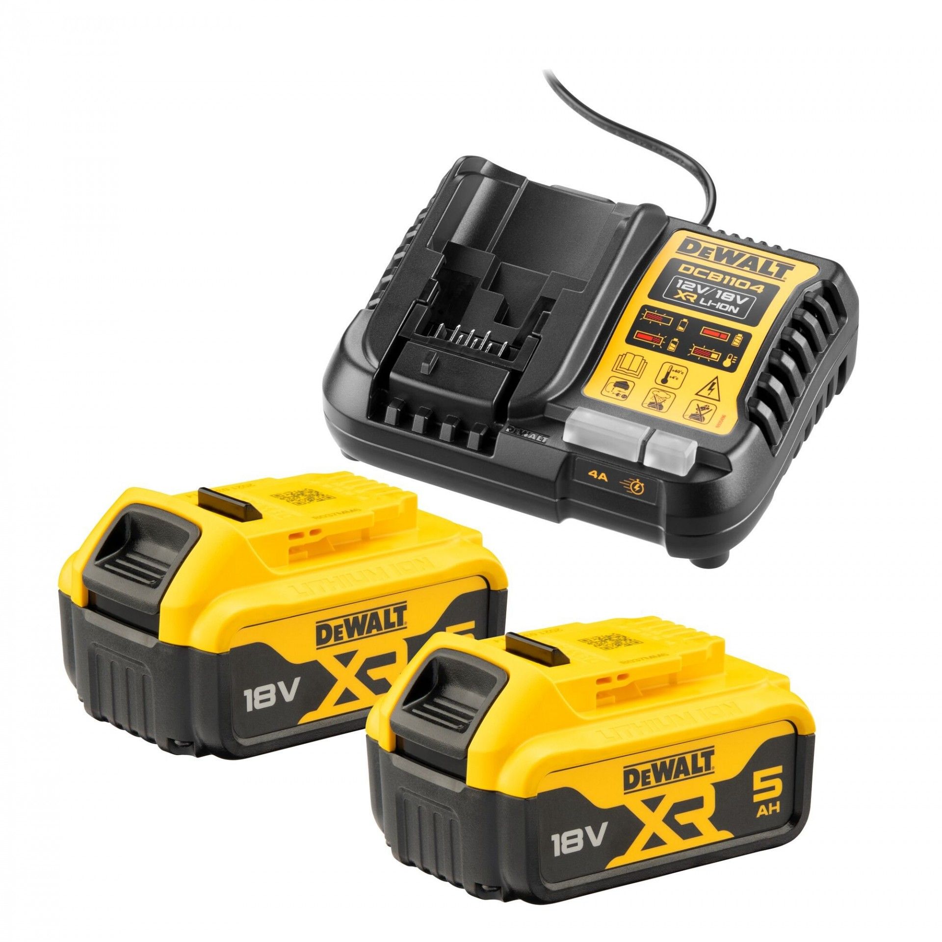 Kit 2 baterias 18V 5.0Ah XR + carregador refª DCB1104P2-QW DEWALT