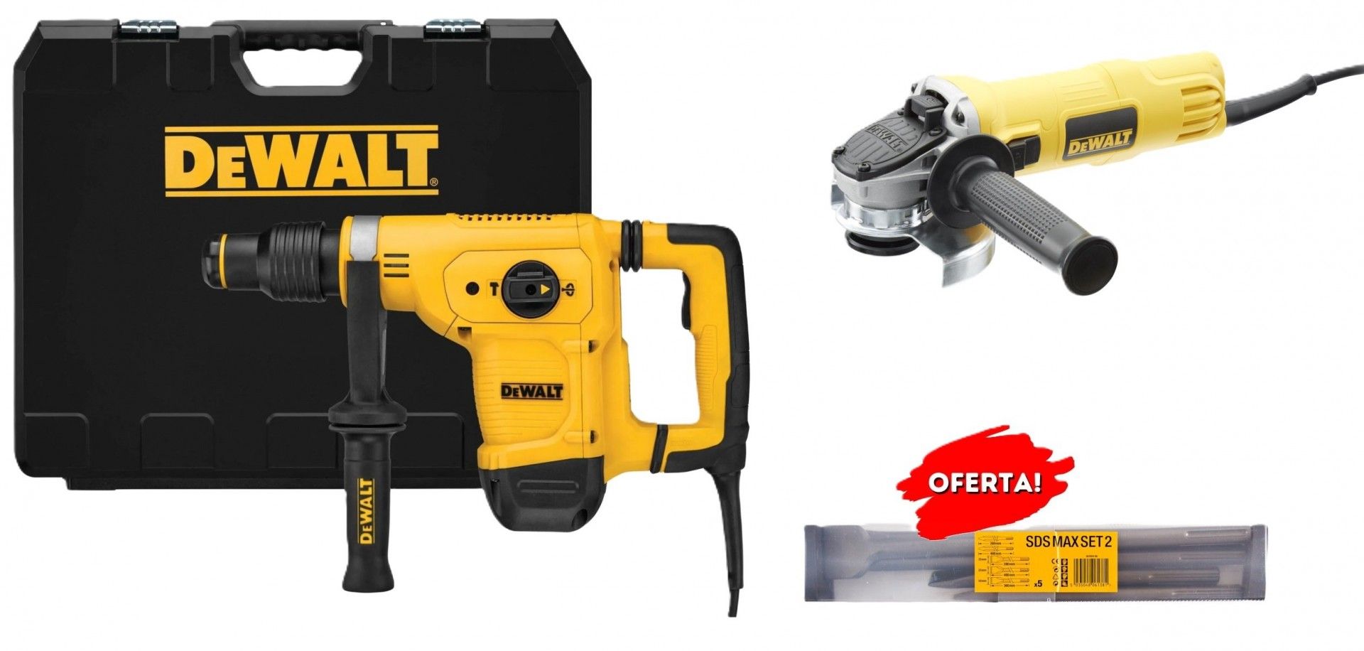 Martelo D25810K-QS + Rebarbadora DWE4056-QS + KIT PONTEIROS/CINZEIS SDSMAXSET2-QZ CPROF622 DEWALT