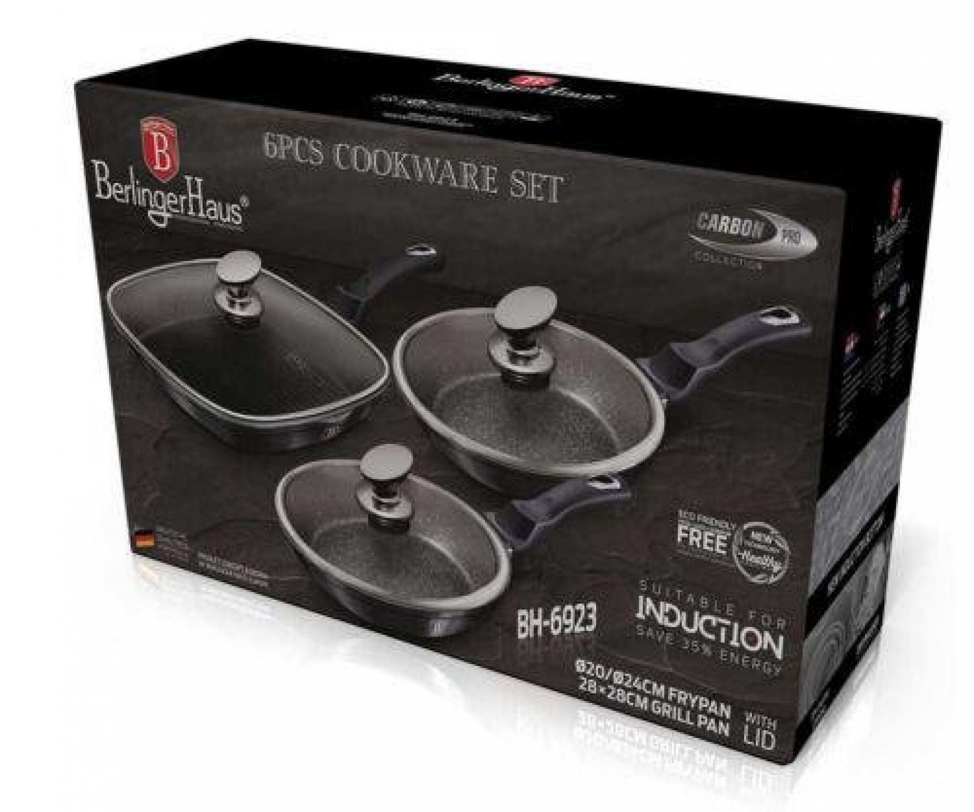 Conjunto Frigideiras com Grelhador, Com Tampa, Metallic Line Carbon Pro Edition refª BH-6923 MADER