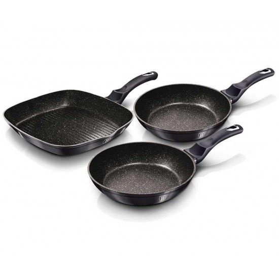 Set Frigideiras com Grelhador, 3 Pcs, Metallic Line Carbon Pro Edition ref BH-6904 MADER