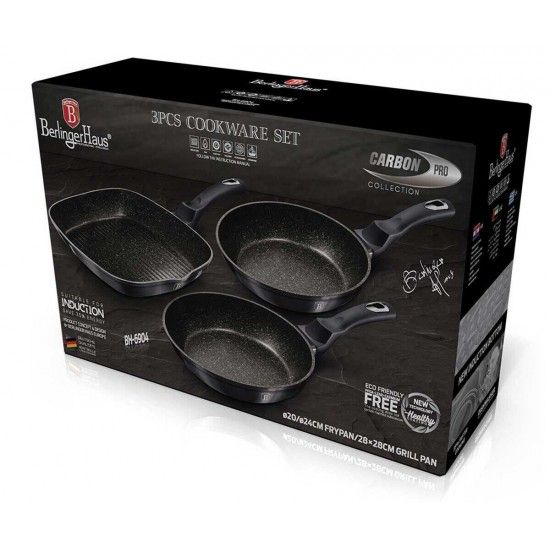 Set Frigideiras com Grelhador, 3 Pcs, Metallic Line Carbon Pro Edition ref� BH-6904 MADER