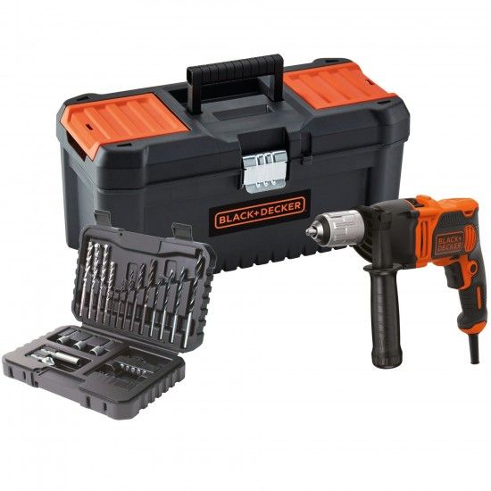 Berbequim com Percusso 850W com set de 32 acessrios e caixa de ferramentas 16" ref BEH850KA32 BLA