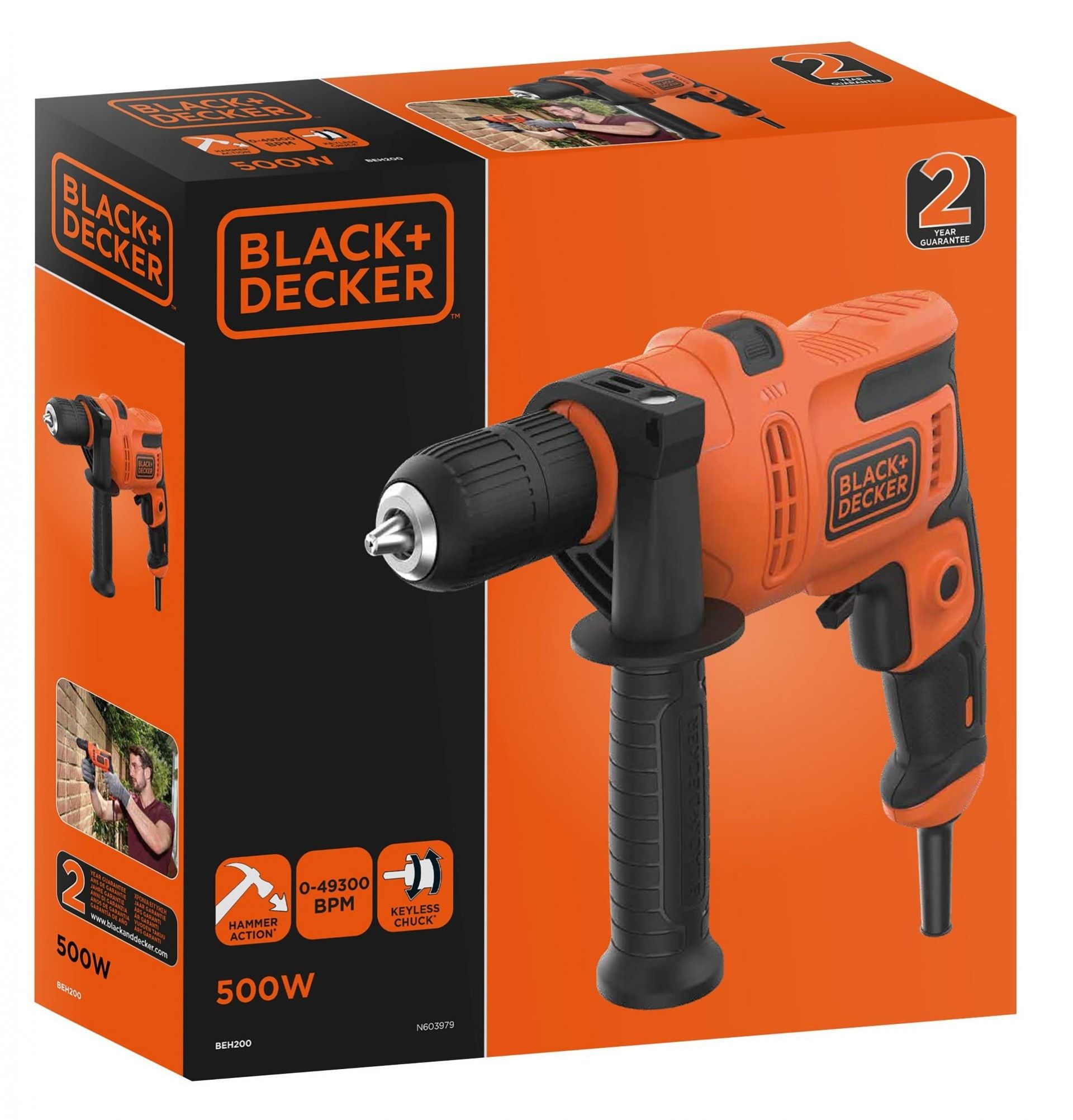 Berbequim com Percussão 500W refª BEH200 BLACK DECKER