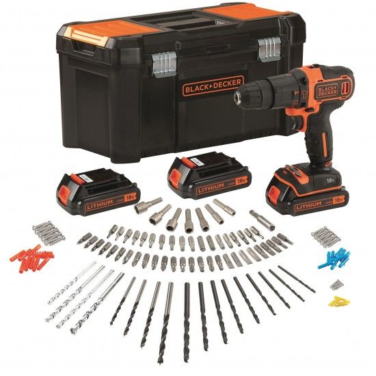 Aparafusadora c/percusso 18V 3x1.5Ah + 120 acess ref BDCHD181B3A BLACK DECKER