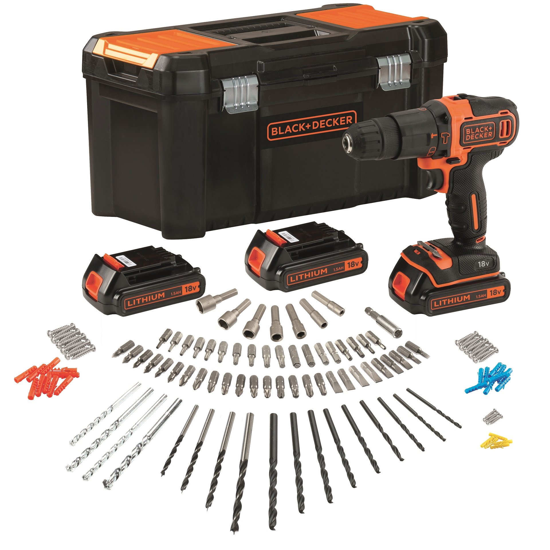 Aparafusadora c/percussão 18V 3x1.5Ah + 120 acess refª BDCHD181B3A BLACK DECKER