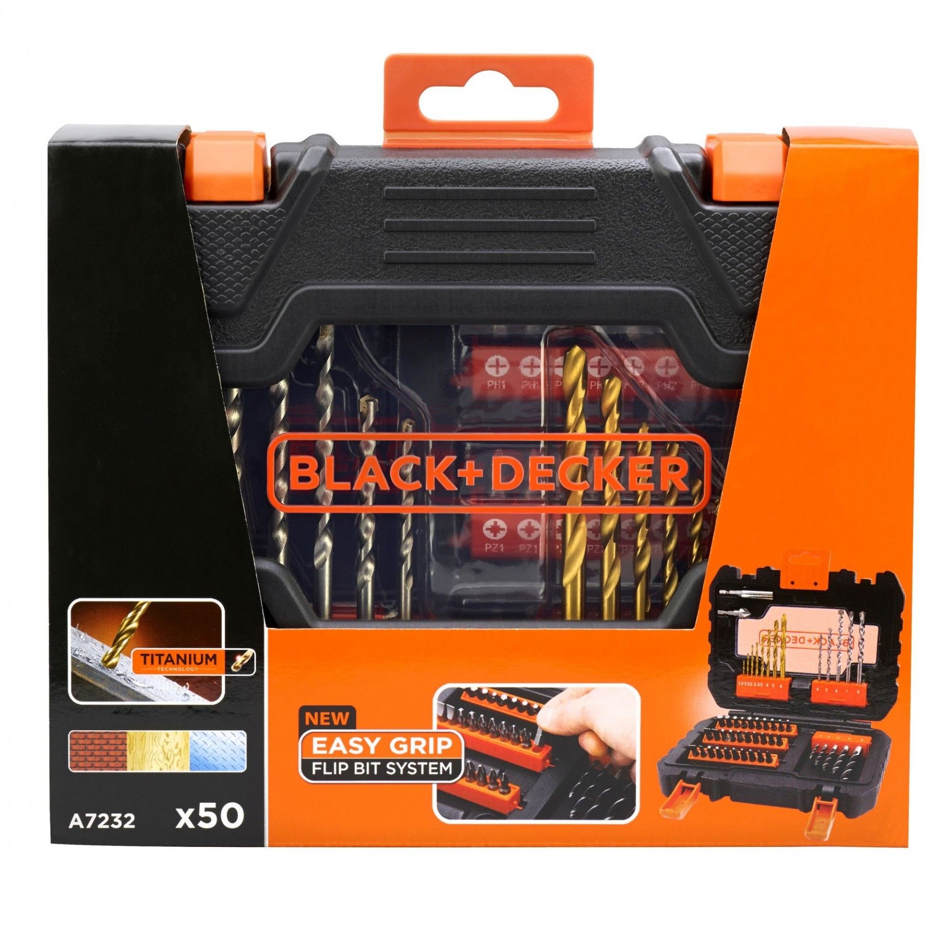 Conjunto de perfuração e parafusagem de 50 peças Easy Grip refª A7232 BLACK DECKER
